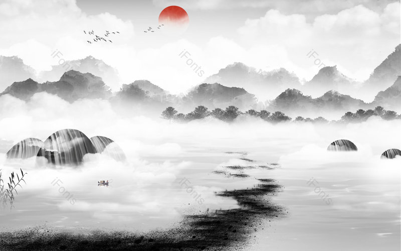 中国风水墨手绘风景山水插画背景设计,插画/手绘图,插画/手绘图库,插画/手绘图下载,插画/手绘